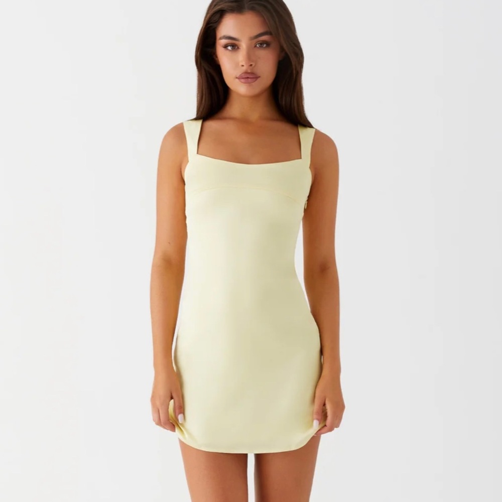 PEPPERMAYO ODETTE YELLOW SATIN MINI DRESS